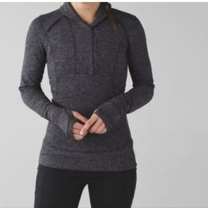 Lululemon Think Fast Pullover Quarter Zip Grey Herringbone Print Sweater